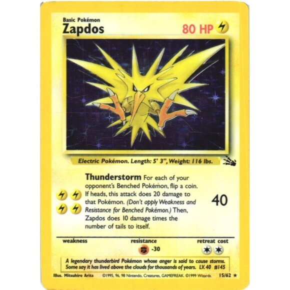 Zapdos 15/62 Holo Fossil Set Rare 1999 Pokémon Game Card Vintage WOTC - Picture 1 of 2